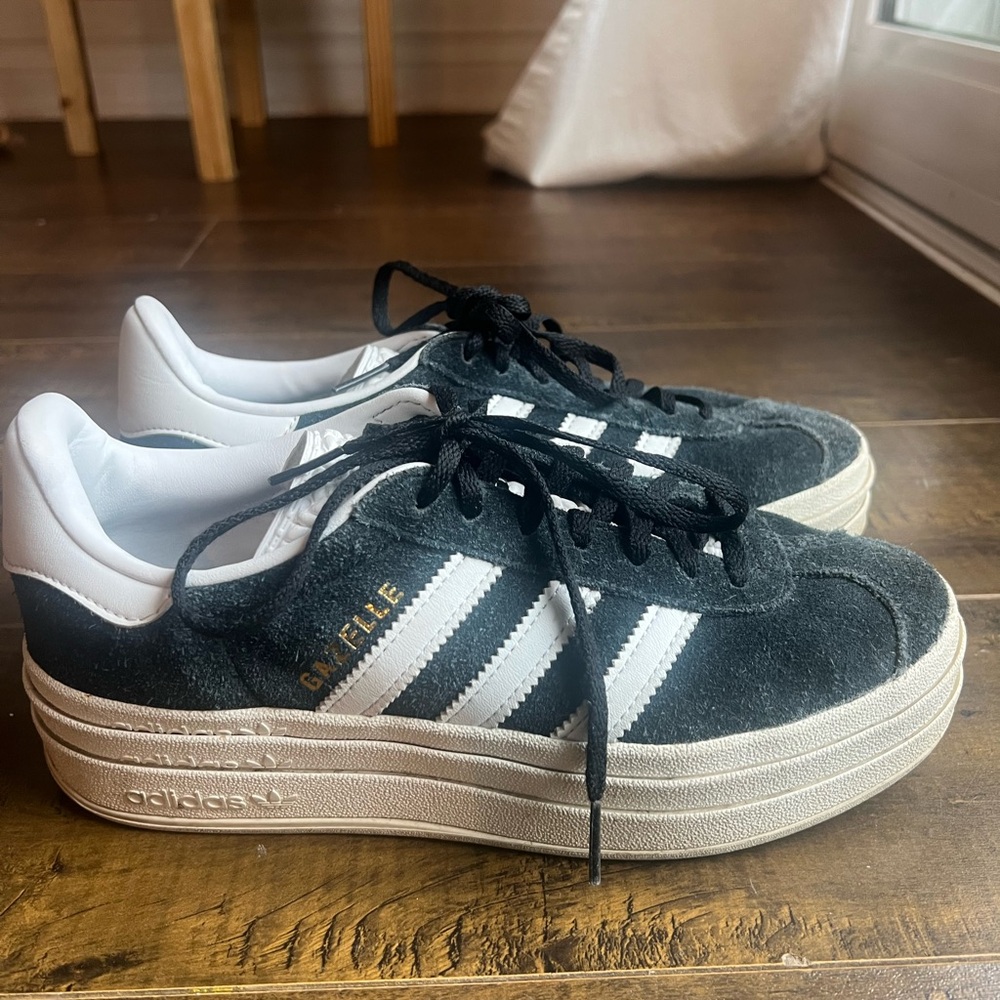 adidas Gazelle Platform Black with White Stripes